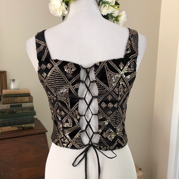 Bohointernal ISISLOVE brand coset style sequin lace up back top - Picture 4 of 5